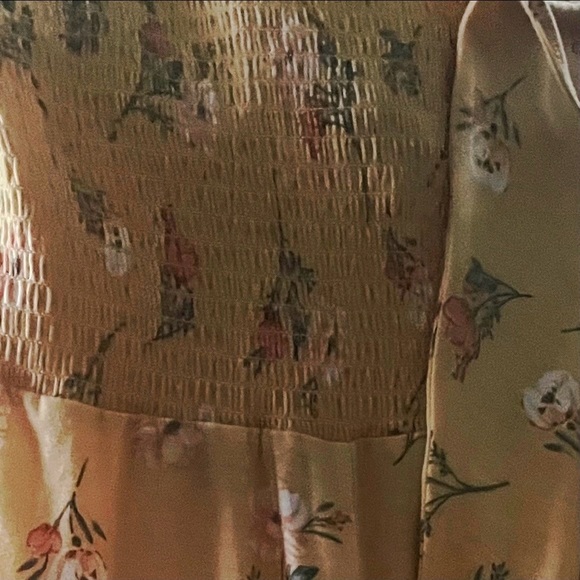 Floral yellow wide leg Strapless Jumpsuit with tie back bow - Picture 7 of 14